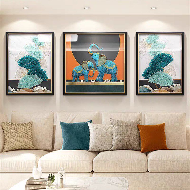 实物立体装饰画沙发背景壁画现代简约轻奢三联画手工立体3d挂画