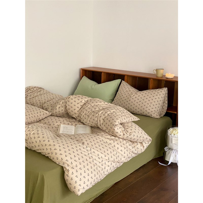 复古风少女小碎花天竺棉四件套纯棉春秋裸睡针织棉被套床单床笠式