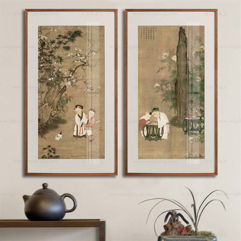 米亦堂x冬日戏婴图 新中式唐宋古典人物国画客厅餐厅书房玄关挂画