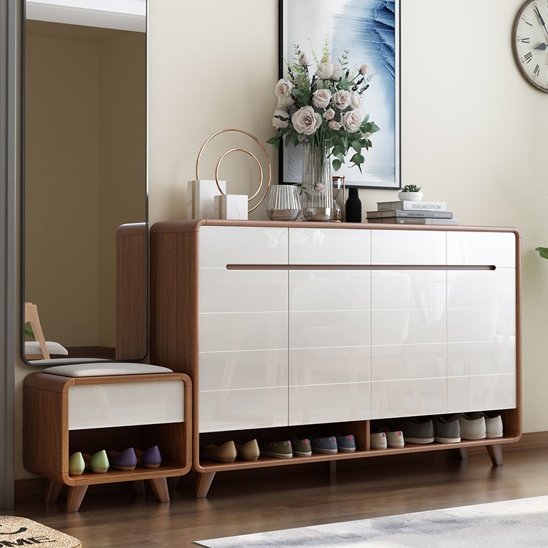 鞋柜可坐式家用门口实木色烤漆2022新款爆款入户靠墙带换鞋凳一体