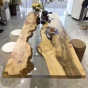 树脂茶桌椅组合环氧透明水晶河流桌大板桌树脂胶流水茶台木板茶几