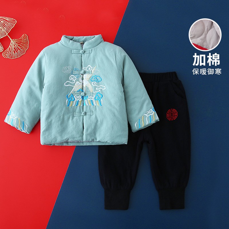男童唐装新年拜年服男孩汉服加厚棉衣套装宝宝冬装周岁礼服中国风