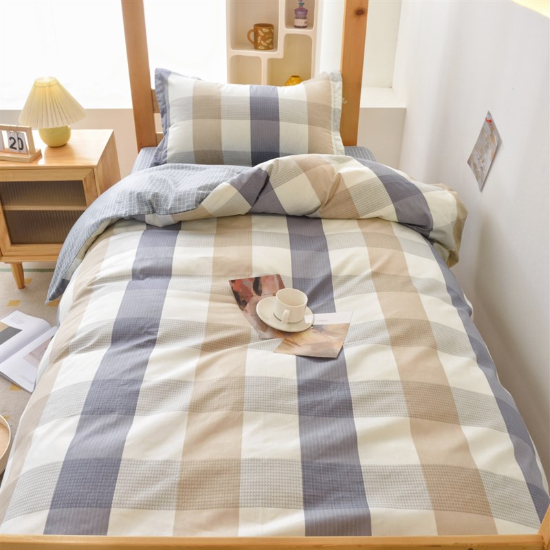 高档100%纯棉学生宿舍三件套上下铺单人全棉被套牀单枕套牀上用品