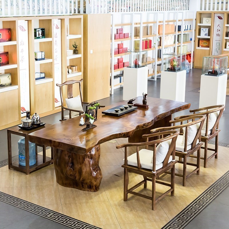 原木大板桌实木茶桌椅组合自然边大班台简约现代中式茶几整板茶台