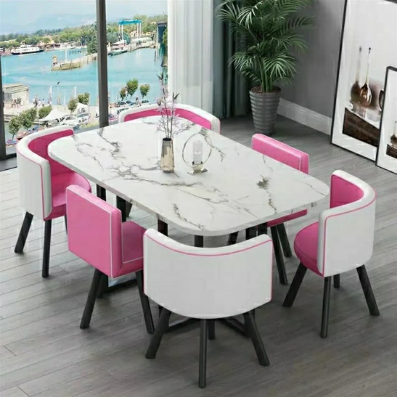 接待桌椅组合 北欧小户型餐桌一桌六椅 洽谈会客小圆桌奶茶店方桌