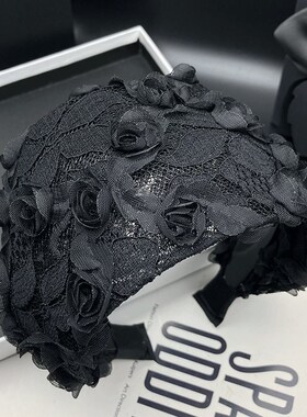黑色立体玫瑰发卡发箍女带齿防滑逛街百搭头饰宽边压发洗脸头箍