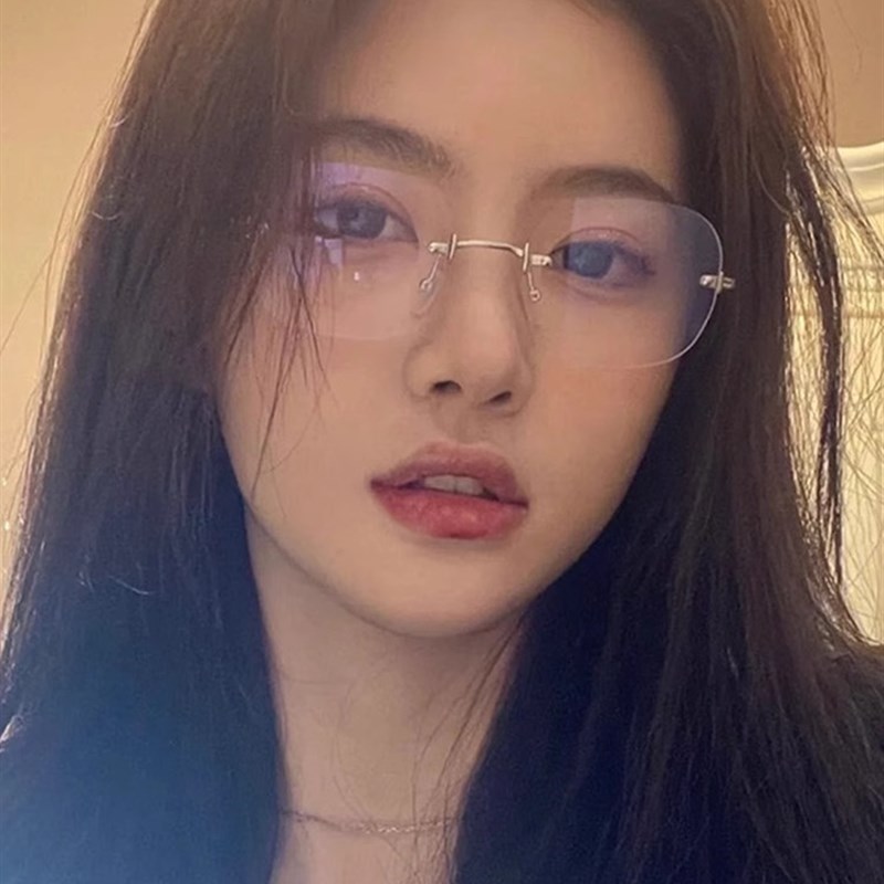 超轻纯钛无框近视眼镜女可配度数素颜防蓝光无边框纯欲眼睛级感