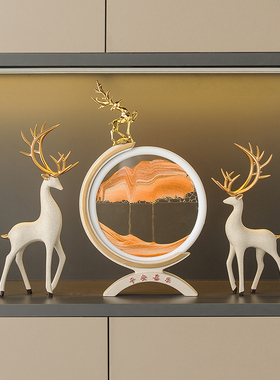 高档流沙画沙漏摆件沙画招财鹿客厅酒柜装饰乔迁新居礼品开业礼物