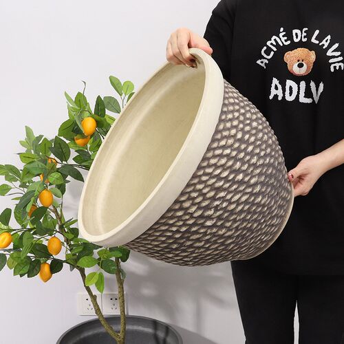 大号大型简约仿古花盆北欧加厚仿陶瓷树脂塑料圆形花盆客厅落地花