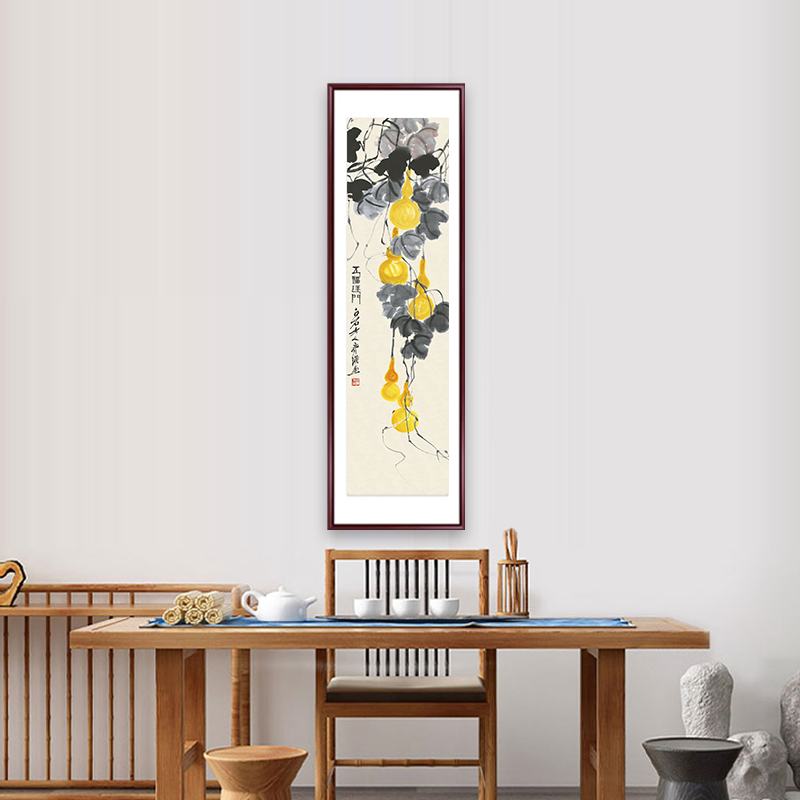 齐白石水墨画五福临门装饰画新中式葫芦国画入户玄关挂画书房壁画