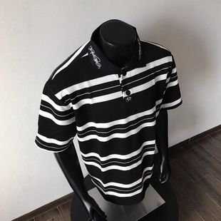 经典 Caim美式 复古条纹polo衫 男士 稻风 刺绣半袖 新款 宽松夏季 短袖