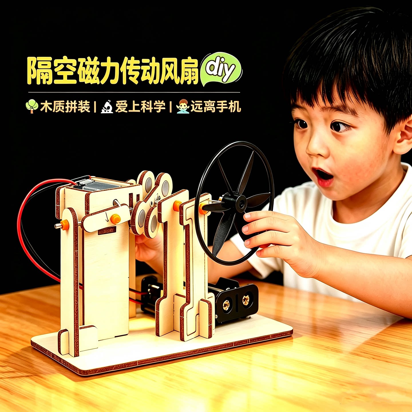 科学小实验隔空磁力传动风扇