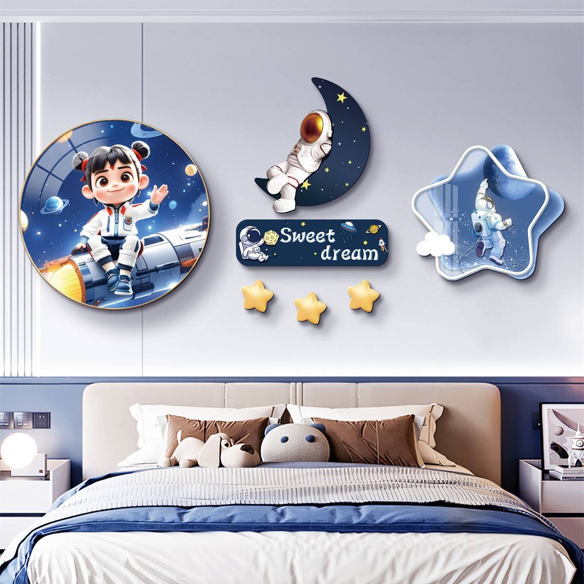 创意灯画男孩女孩儿童房装饰画灯画公主房间卧室挂画床头背景墙