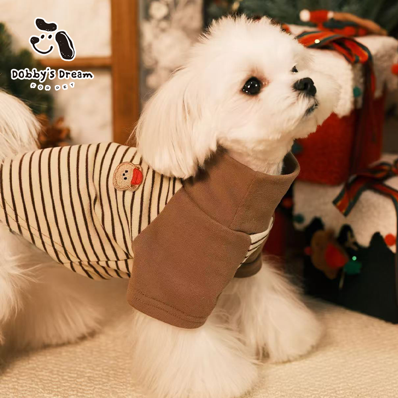 猫咪狗狗衣服秋冬新款条纹插肩袖保暖百搭打底小型中型犬猫咪衣服