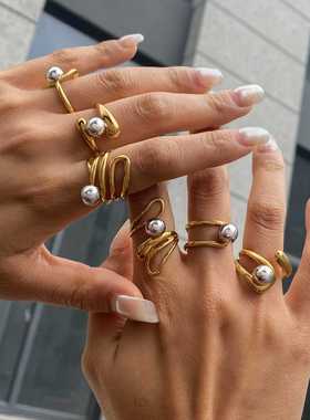 万兴欧美不锈钢金属球戒指不掉色小众设计指环钛钢手饰品跨境ring