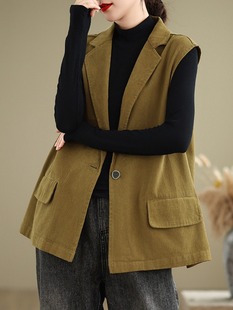 全棉西装领马甲女款2024新款春秋外搭叠穿女士坎肩小个子马夹背心