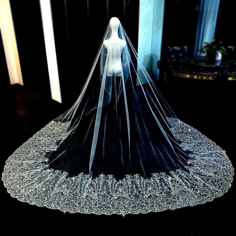 新娘结婚主婚纱头纱长款重工珠绣大拖尾头纱闪闪婚礼头纱配饰