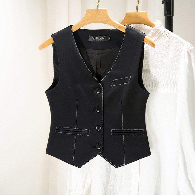 拯救多件打底衫秋冬新款撞色百搭短款经典西装黑色马甲显瘦女士潮