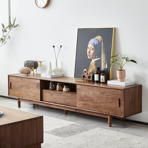 北美黑胡桃木电视柜意式极简整装全实木储物柜客厅家用收纳地柜