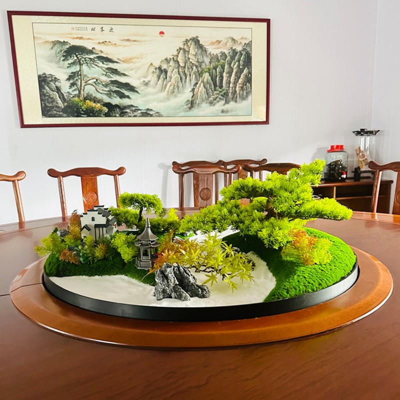 新中式酒店餐桌花艺摆花大圆桌中间创意装饰摆件桌面中心沙盘造景