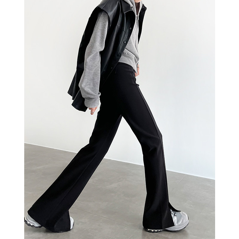 开叉黑色微喇裤女春秋2024新款高腰显瘦弹力直筒垂坠感喇叭西装裤