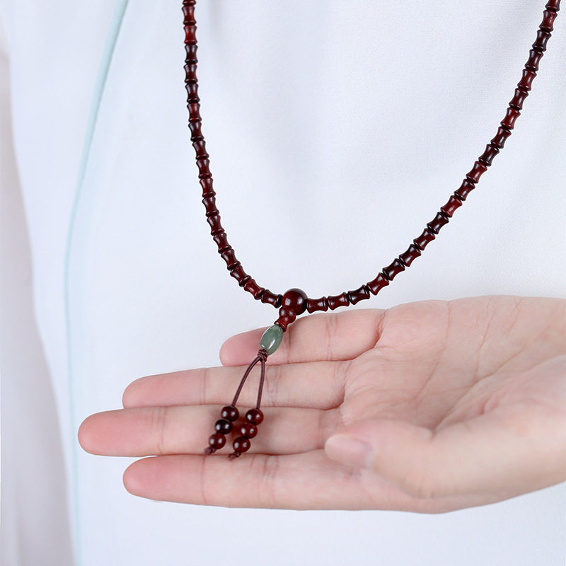 天然竹节小叶紫檀多圈手串 简约百搭细款 天然紫檀木木质项链