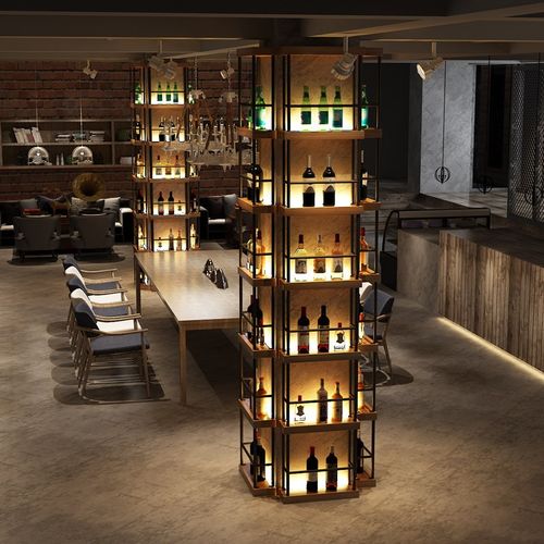 红酒架铁艺发光酒架酒柜酒吧餐厅柱子靠J墙置物架隔断展示架啤酒