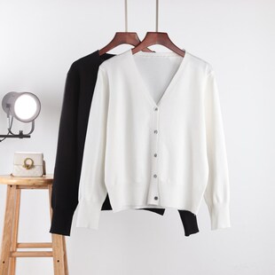 针织打底衫开衫毛衣女V领秋季2024新款薄款外穿内搭长袖上衣外套