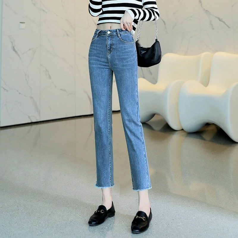 九分直筒牛仔裤女夏天薄款2023高腰显瘦弹力八分小个子女士烟管裤