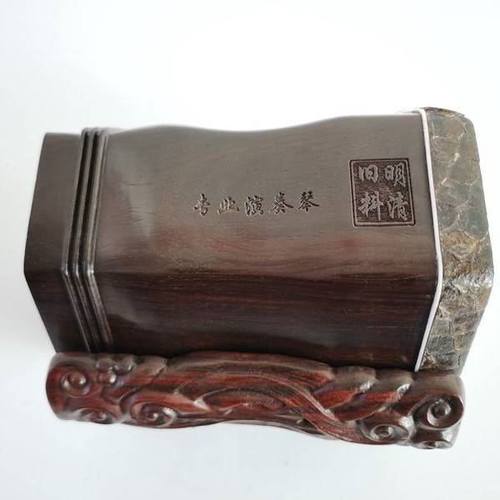 明清旧料老红木二胡桶子老红木琴桶手工制作已蒙皮配祥云底座阳声