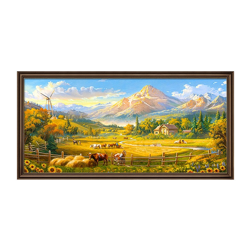 丰收手绘油画客厅挂画美式山水风景沙发背景墙装饰画大气壁画