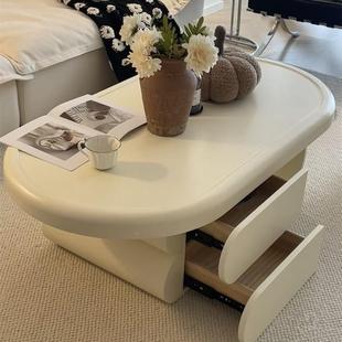 折扣价 奶油风茶几厅简家用小户型设客计椭圆形岩板感黑白烤漆