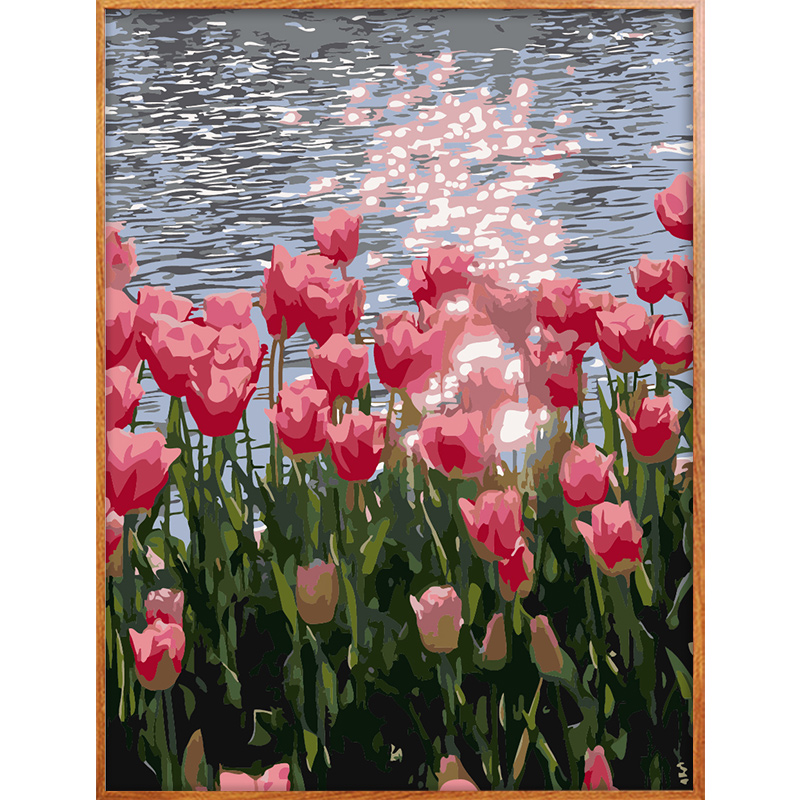 数字油画diy填充油彩画简单手工涂色丙烯画减压卧室装饰画郁金香图片