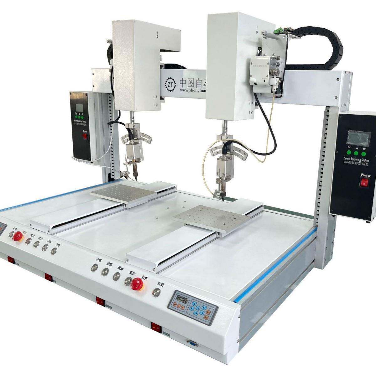 桌面式双头双工位电路板插件拖焊PCB板焊锡焊接机五轴自动点焊机