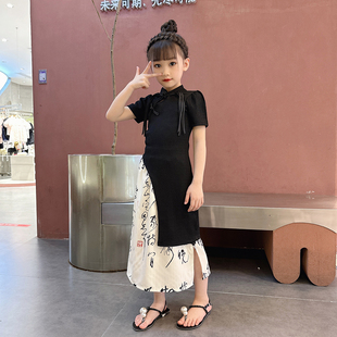 女童新中式连衣裙套装夏款2023新款中国风薄款旗袍儿童夏季汉服