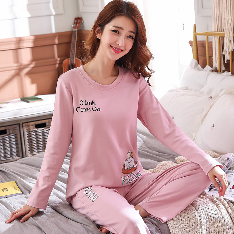 睡衣女春秋纯棉长袖韩版可爱卡通女士运动休闲家居服全棉套装大码