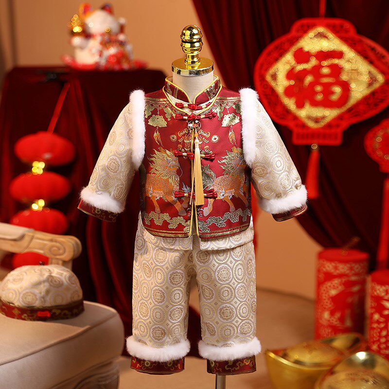 中国风一周岁礼服男宝宝加厚冠衣生日冬季中式唐装婴儿抓周宴秋冬