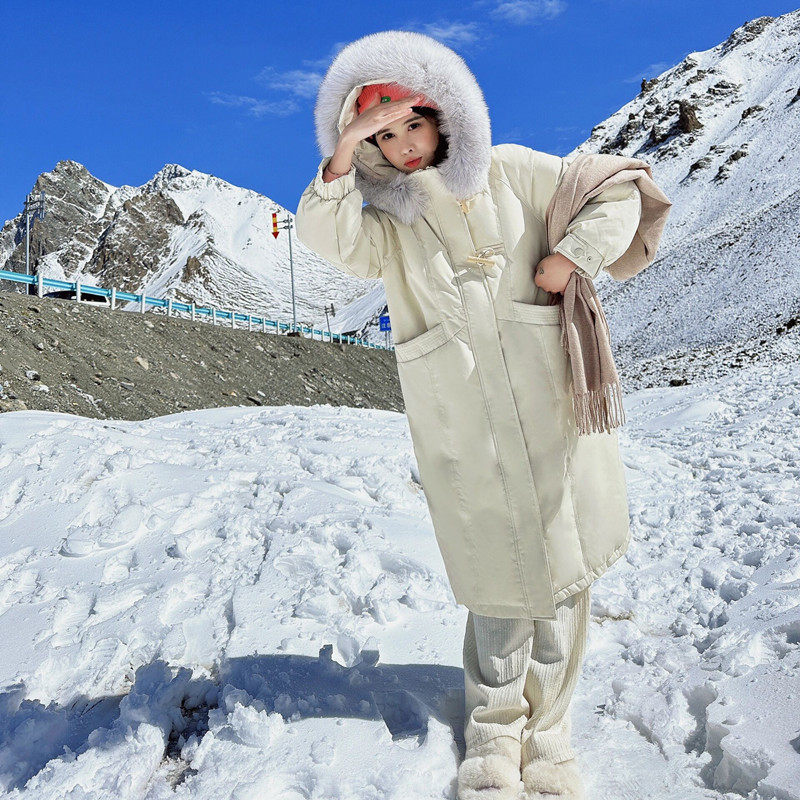 中长版连帽大毛领羽绒棉衣棉服女冬2024新款韩版宽松休闲 百
