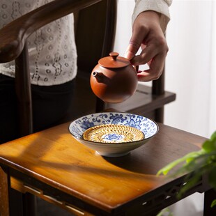 青花蓄水壶承陶瓷壶托底座家用釉下彩养壶垫茶具配件小茶承干泡台