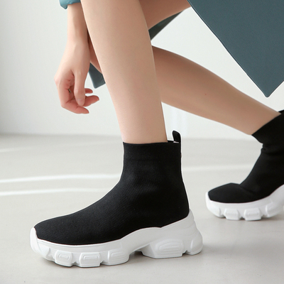 新款厚底内增高针织弹力袜子鞋百搭高帮运F动鞋小码女鞋31 32 33