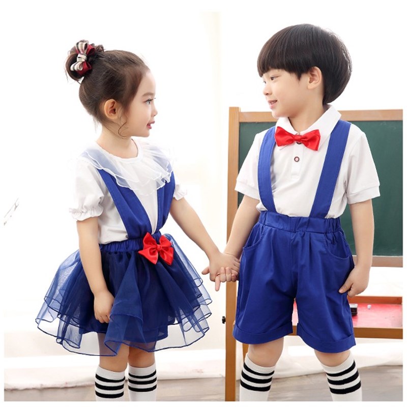 我们刚上一年级舞蹈表演服装儿童小学生合唱演出服幼儿园男女背带