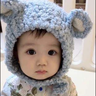 婴儿帽子秋冬小月龄可爱男女宝宝一岁超萌冬季保暖手工毛线帽护耳
