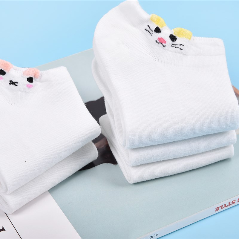10双装卡通可爱女短袜纯棉韩国浅口学生袜白色袜子女低帮夏季薄款