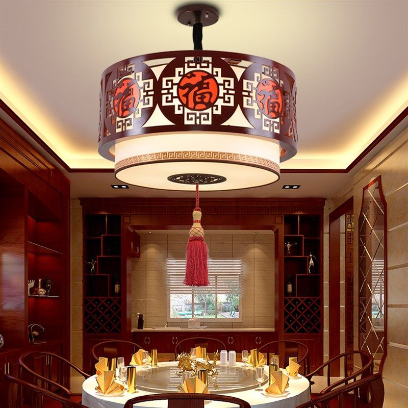 仿古圆形福字吊灯中式木艺书房阳台餐厅灯具茶楼包厢复古羊皮灯饰,家装灯饰光源,酒店/宴会厅/餐饮吊灯,淘宝优惠券,粉丝福利购,淘宝优惠卷