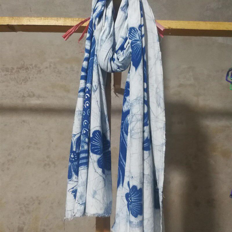 蜡染围巾定制中国民族风非遗青花瓷D图案植物蜡染活动礼品定做伴