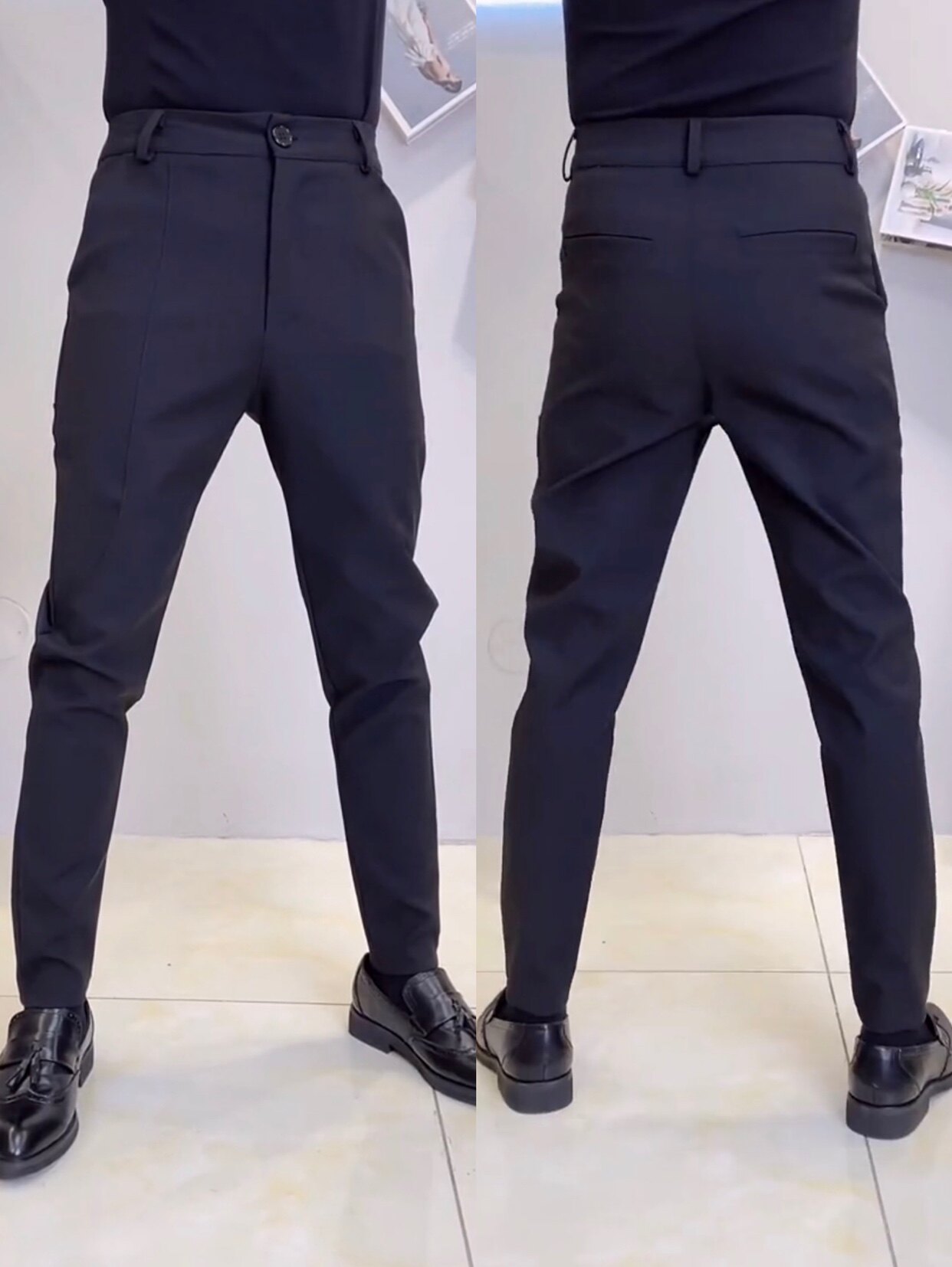 秋冬修身西裤弹力显瘦黑色直筒西装裤韩版百搭休闲裤潮流男小脚裤