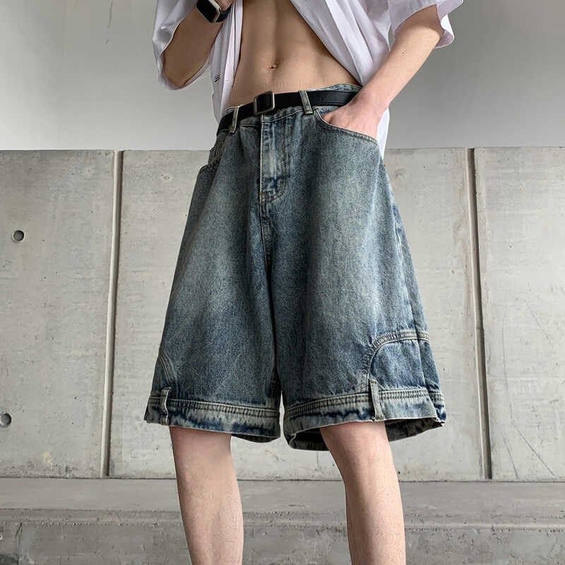 复古水洗五分牛仔短裤男女款设计感高街休闲宽松百搭阔腿直筒中裤
