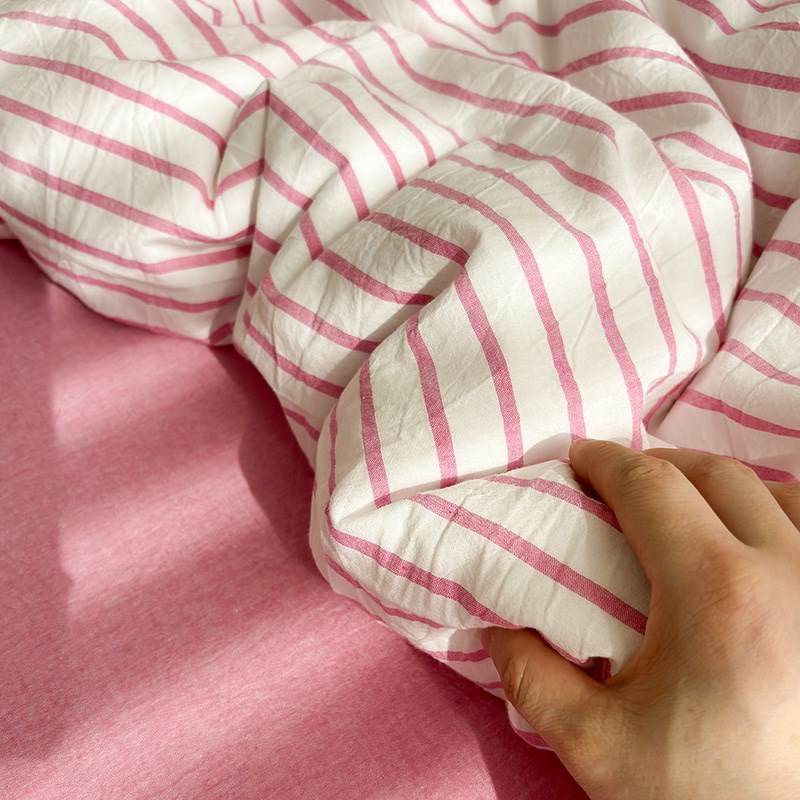 水洗棉玫红条纹夏纯棉床单单件全棉学生宿舍单人被单可配三四件套