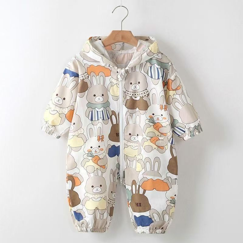 宝宝罩衣纯棉夏天季薄款婴儿爬行爬服防水防脏画画外出儿童连体衣