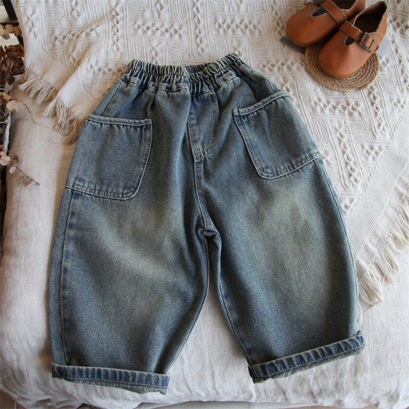 24春男童女童复古做旧软牛仔直筒裤洋气儿童宝宝阔腿哈伦裤长裤,童装/婴儿装/亲子装,裤子,淘宝优惠券,粉丝福利购,淘宝优惠卷